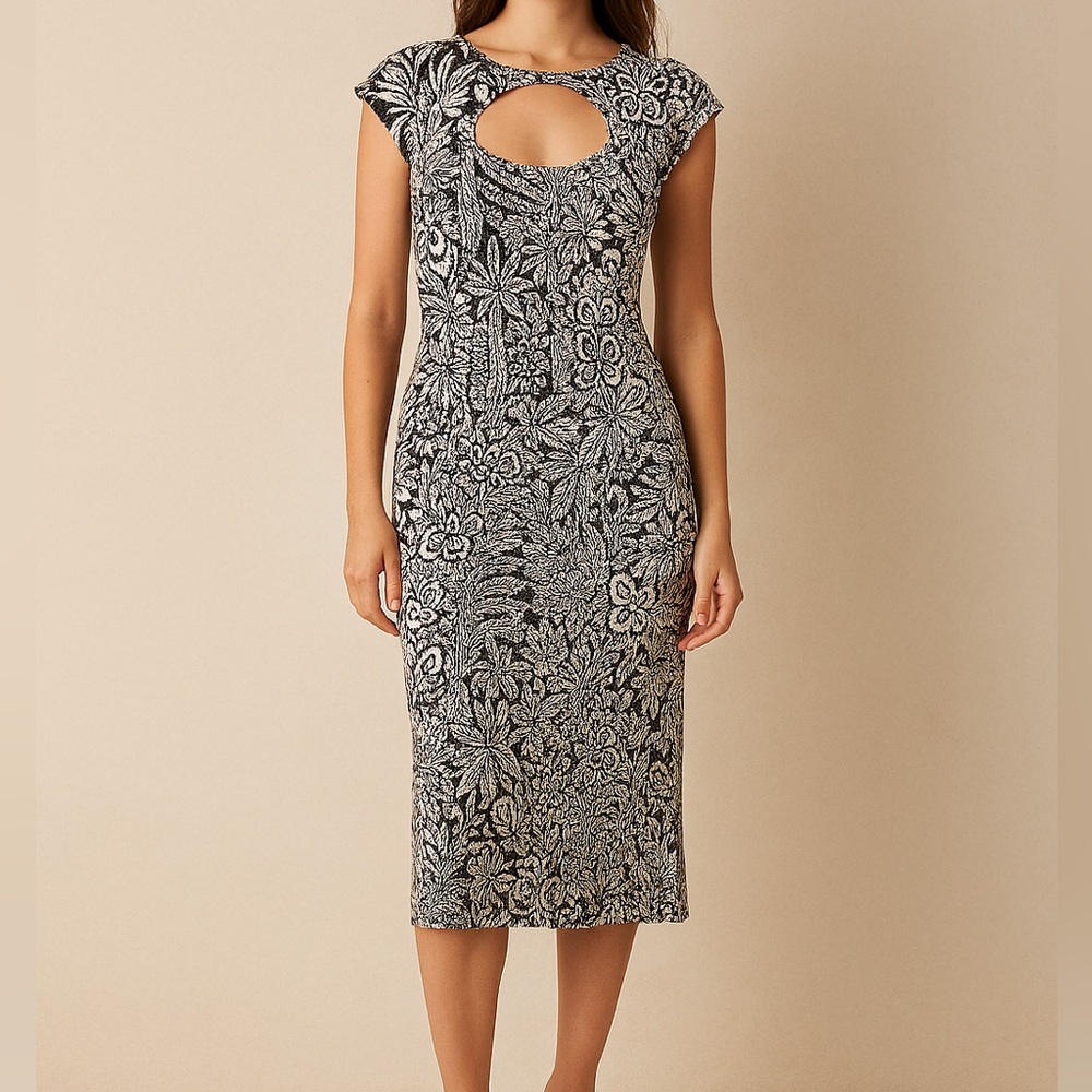Anthropologie Black & White Stretch Midi Dress NWT/ XL / Front Cutout + Slit